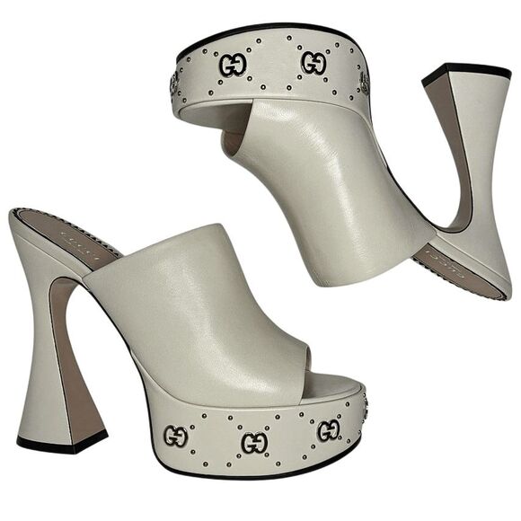 Gucci Janaya GG Studded Platform Sandals Mystic White Size 39 + Box & Dust Bags - Picture 5 of 12